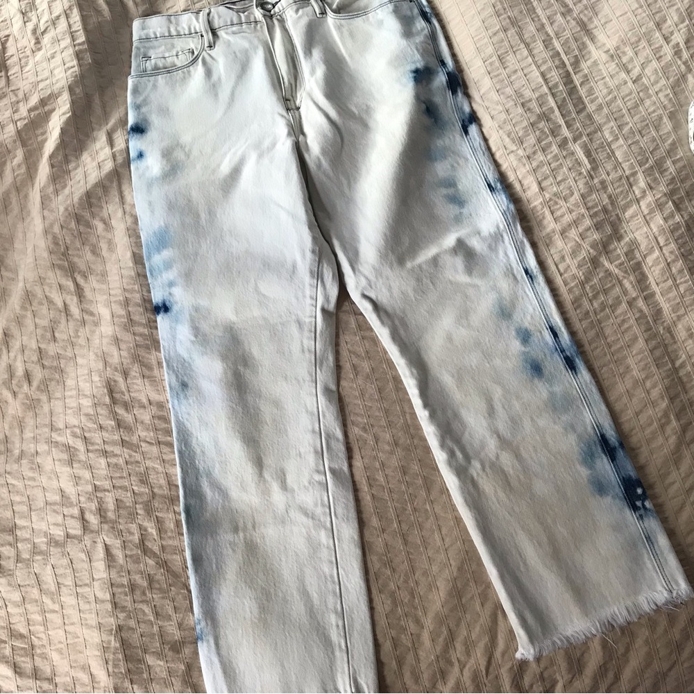 Frame Denim White and Blue Tie-Dye Jeans